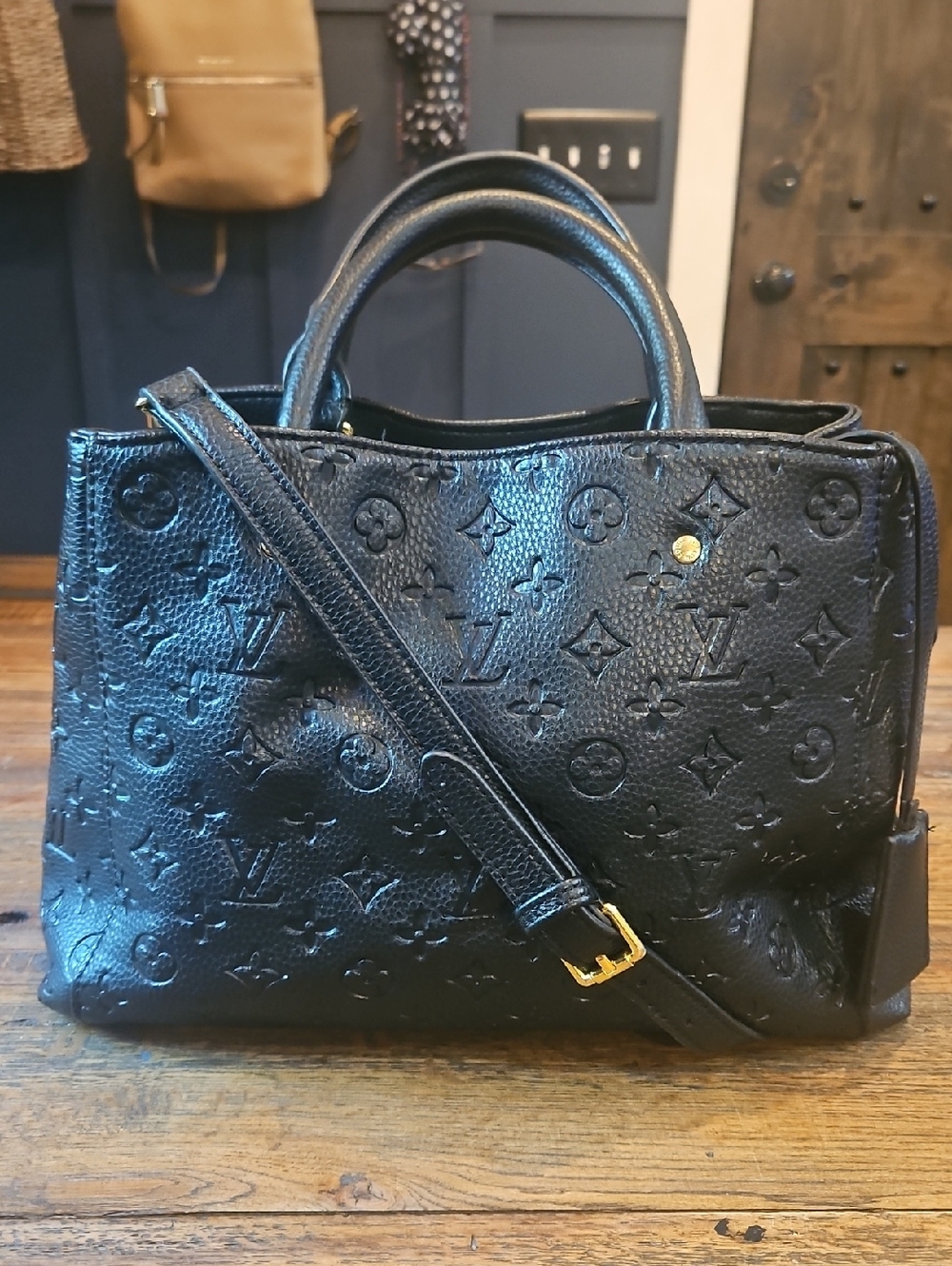 Louis Vuitton Black Embossed Monogram Satchel